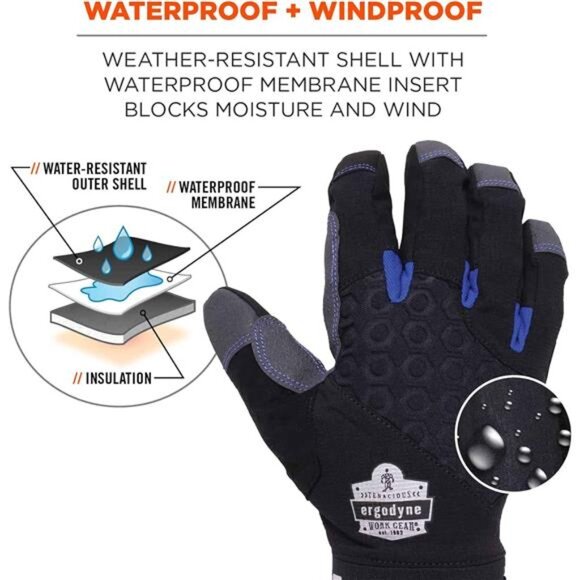 Waterproof Work Gloves, Thermal Insulated, Touchscreen, Reinforced Palms Black - Picture 2 of 7